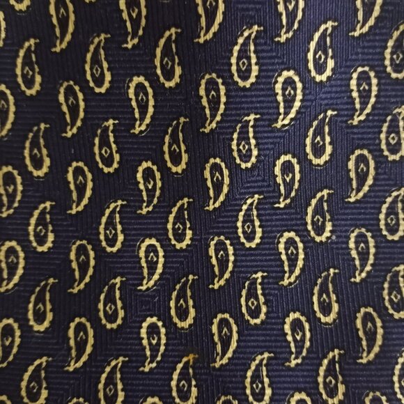 Vintage Polo Ralph Lauren Navy  Yellow Paisley 100% Silk Neck Tie Made in USA - Picture 2 of 6